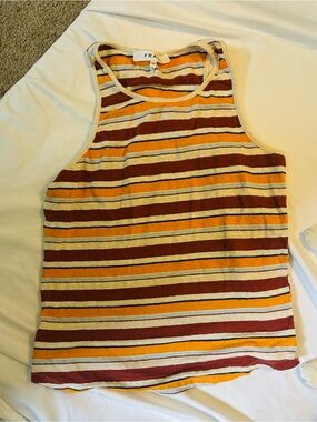 Frame Denim Striped Tank Top in Mustard, Maroon & Cream